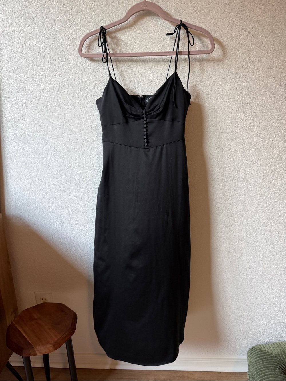 DANIELLE BERNSTEIN Black Slip Midi Dress with Button Detail
